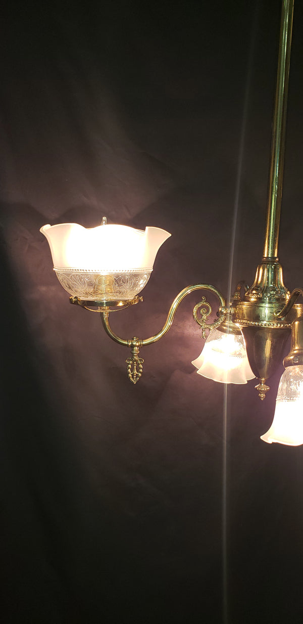 4 Light Flush Mount Chandelier with Fluted Shades 27 1/2" x 21" x 38" GS00472