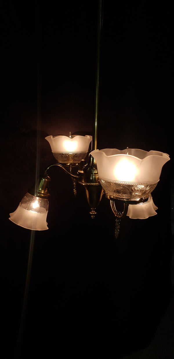 4 Light Flush Mount Chandelier with Fluted Shades 27 1/2" x 21" x 38" GS00472