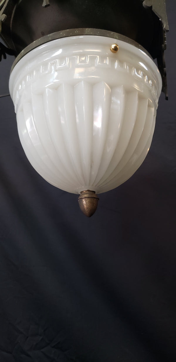 Restored Gothic Flush Mount Ceiling Light w/ Ornate Bronze Trim GS00475