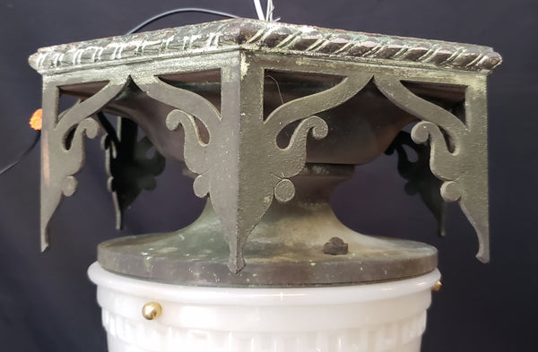 Restored Gothic Flush Mount Ceiling Light w/ Ornate Bronze Trim GS00475