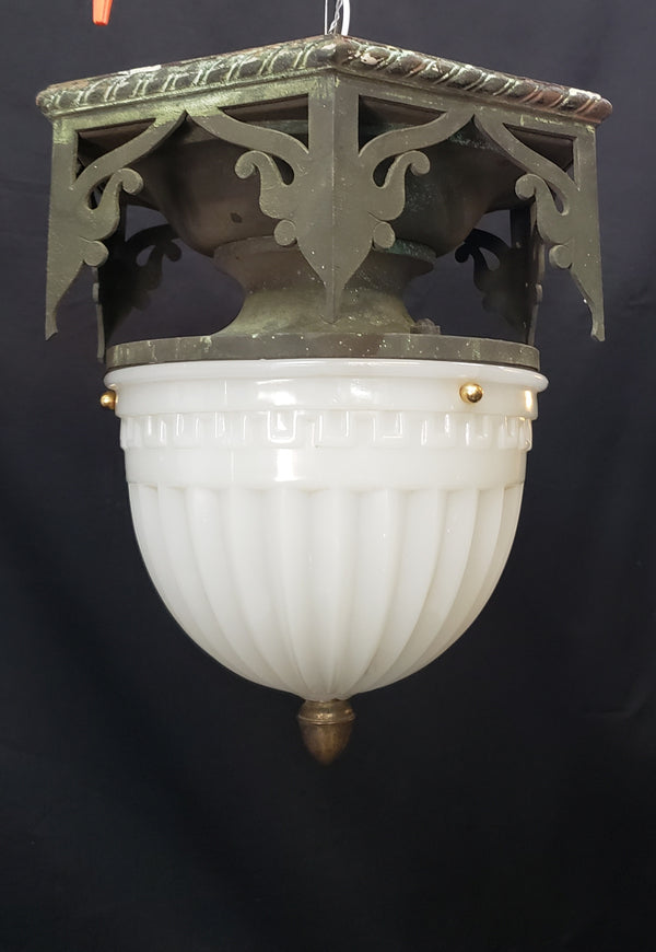 Restored Gothic Flush Mount Ceiling Light w/ Ornate Bronze Trim GS00475