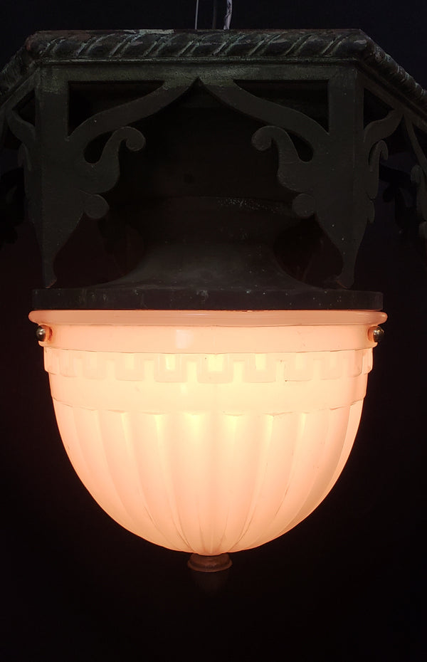 Restored Gothic Flush Mount Ceiling Light w/ Ornate Bronze Trim GS00475