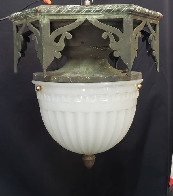 Restored Gothic Flush Mount Ceiling Light w/ Ornate Bronze Trim GS00475