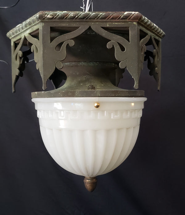 Restored Gothic Flush Mount Ceiling Light w/ Ornate Bronze Trim GS00475