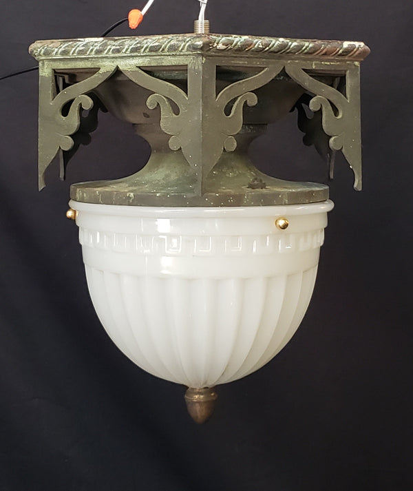 Restored Gothic Flush Mount Ceiling Light w/ Ornate Bronze Trim GS00475