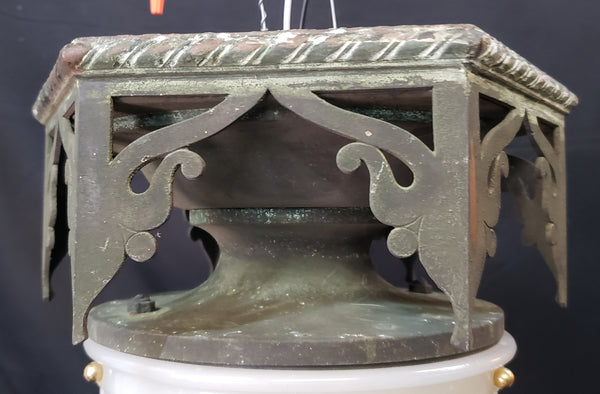 Restored Gothic Flush Mount Ceiling Light w/ Ornate Bronze Trim GS00475