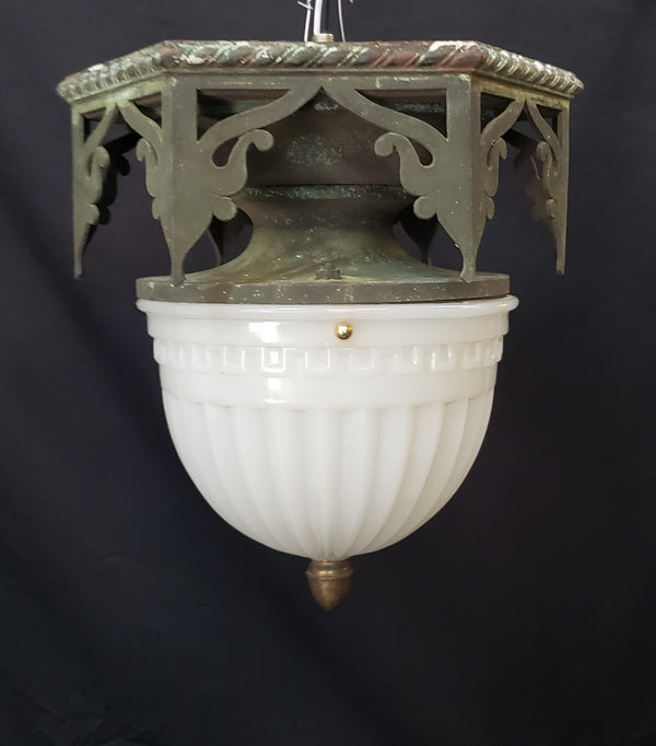Restored Gothic Flush Mount Ceiling Light w/ Ornate Bronze Trim GS00475