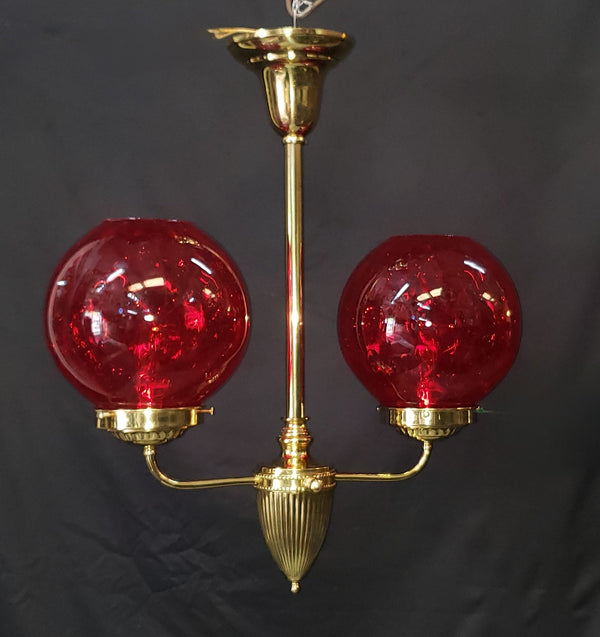 2 Light Flush Mount Chandelier with Red Coin Dot Globes 22" T x 19" W GS00476
