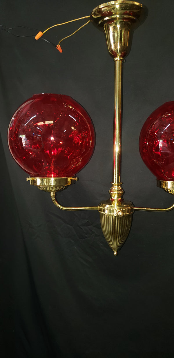 2 Light Flush Mount Chandelier with Red Coin Dot Globes 22" T x 19" W GS00476