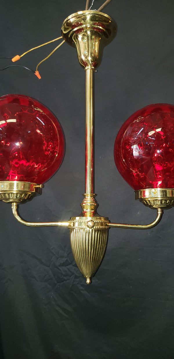 2 Light Flush Mount Chandelier with Red Coin Dot Globes 22" T x 19" W GS00476