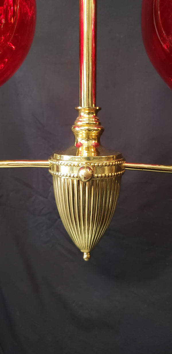 2 Light Flush Mount Chandelier with Red Coin Dot Globes 22" T x 19" W GS00476
