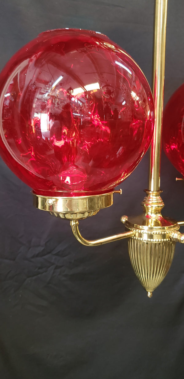 2 Light Flush Mount Chandelier with Red Coin Dot Globes 22" T x 19" W GS00476