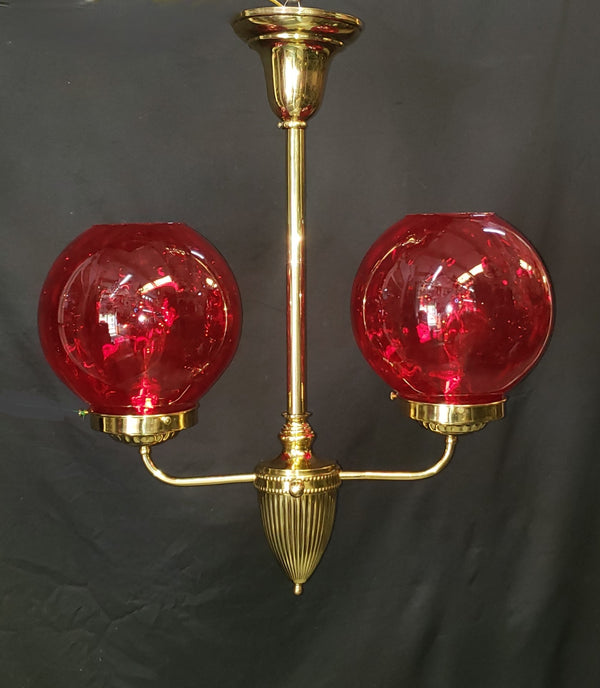 2 Light Flush Mount Chandelier with Red Coin Dot Globes 22" T x 19" W GS00476