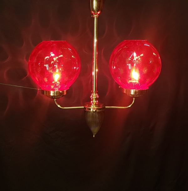 2 Light Flush Mount Chandelier with Red Coin Dot Globes 22" T x 19" W GS00476