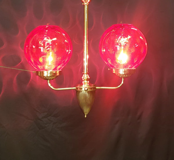 2 Light Flush Mount Chandelier with Red Coin Dot Globes 22" T x 19" W GS00476