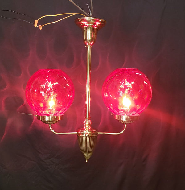 2 Light Flush Mount Chandelier with Red Coin Dot Globes 22" T x 19" W GS00476