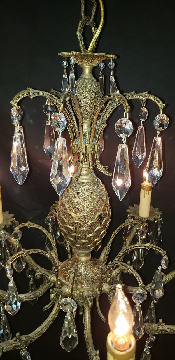 Restored Ornate 8 Light Crystal Prism & Brass Chandelier 21" x 21" GS00479
