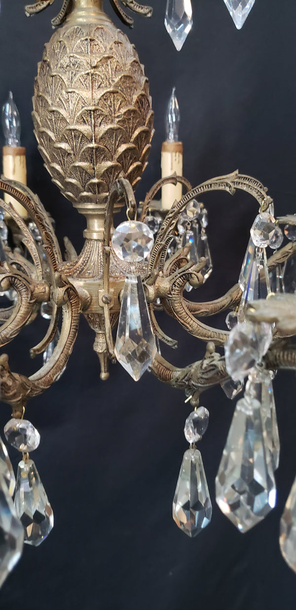 Restored Ornate 8 Light Crystal Prism & Brass Chandelier 21" x 21" GS00479