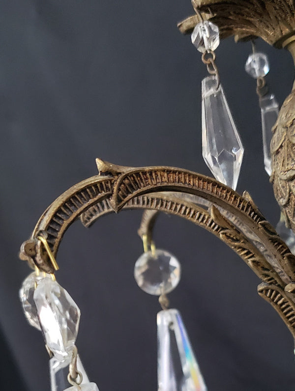 Restored Ornate 8 Light Crystal Prism & Brass Chandelier 21" x 21" GS00479