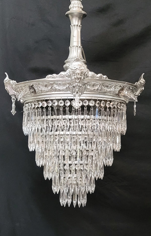 Restored 1920's 6 Tier Greek Inspired Flush Mount Crystal Chandelier GS00484