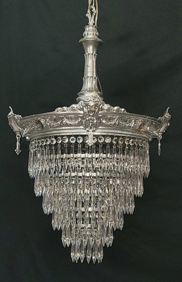 Restored 1920's 6 Tier Greek Inspired Flush Mount Crystal Chandelier GS00484