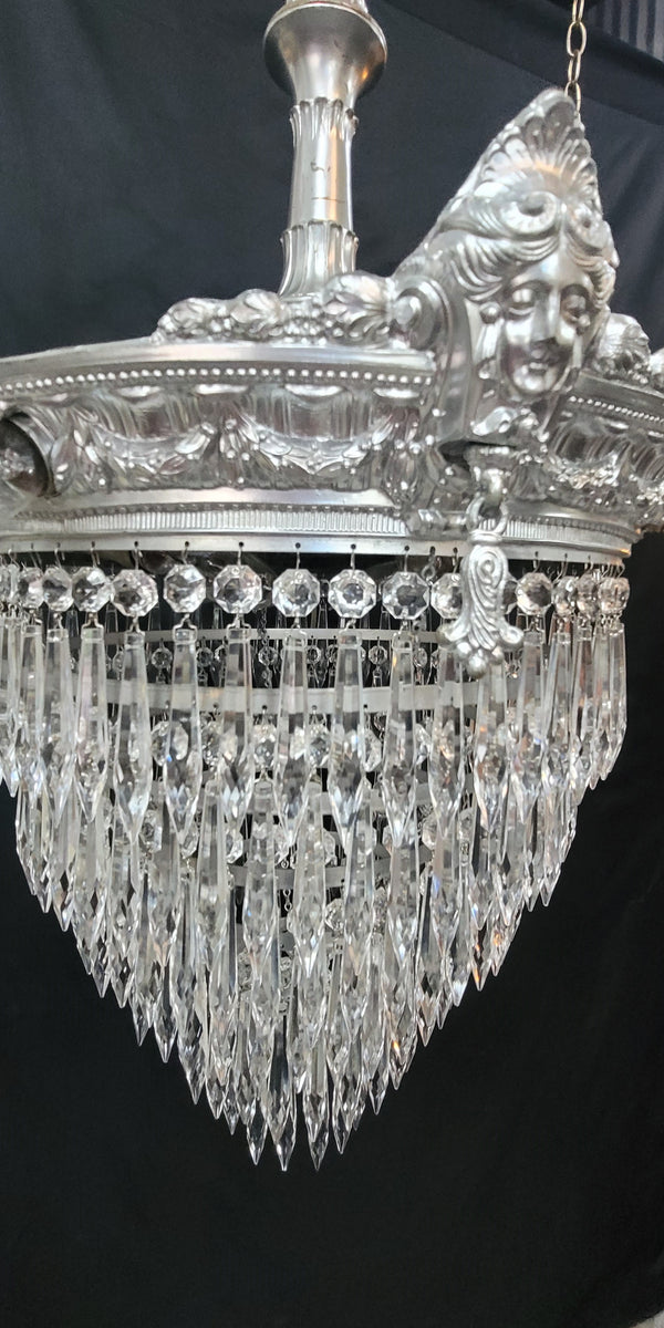 Restored 1920's 6 Tier Greek Inspired Flush Mount Crystal Chandelier GS00484