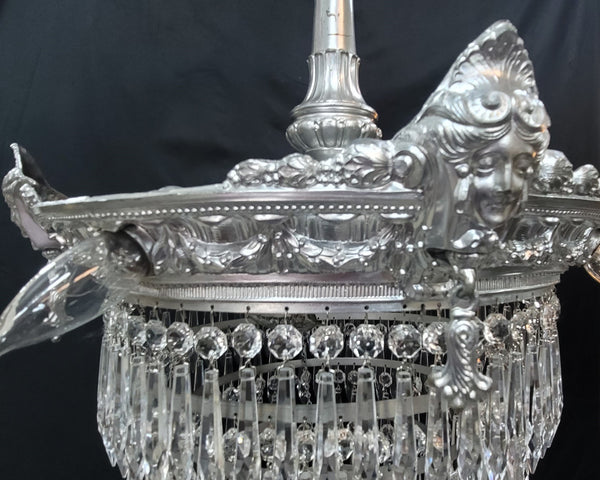 Restored 1920's 6 Tier Greek Inspired Flush Mount Crystal Chandelier GS00484