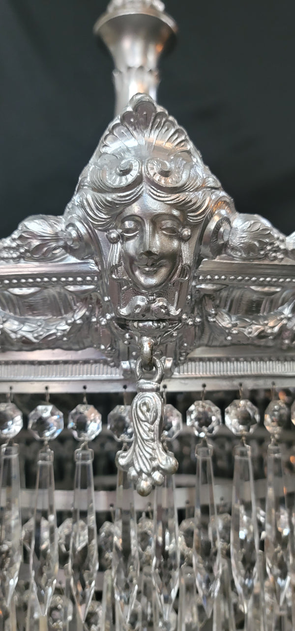 Restored 1920's 6 Tier Greek Inspired Flush Mount Crystal Chandelier GS00484