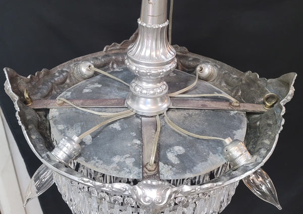 Restored 1920's 6 Tier Greek Inspired Flush Mount Crystal Chandelier GS00484
