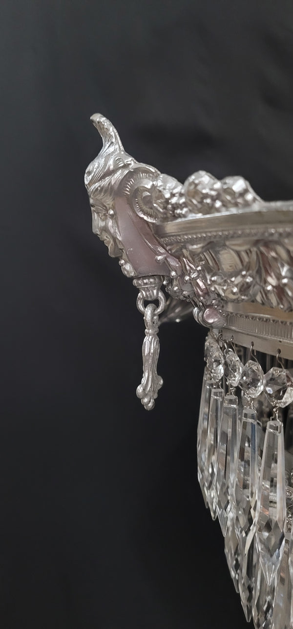 Restored 1920's 6 Tier Greek Inspired Flush Mount Crystal Chandelier GS00484