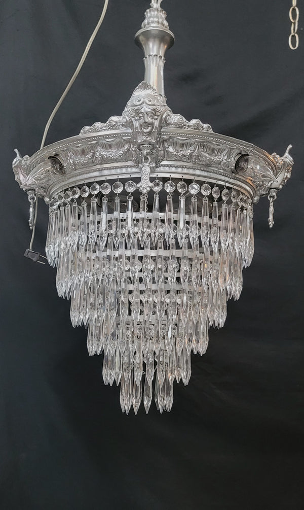 Restored 1920's 6 Tier Greek Inspired Flush Mount Crystal Chandelier GS00484