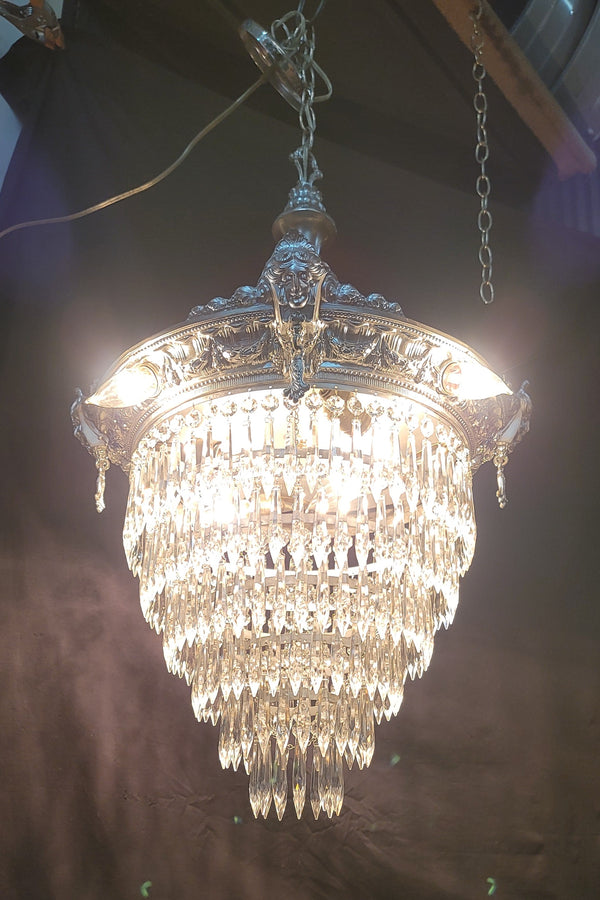 Restored 1920's 6 Tier Greek Inspired Flush Mount Crystal Chandelier GS00484