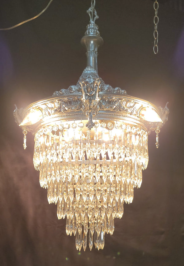 Restored 1920's 6 Tier Greek Inspired Flush Mount Crystal Chandelier GS00484