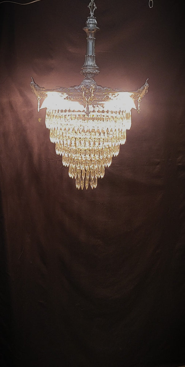 Restored 1920's 6 Tier Greek Inspired Flush Mount Crystal Chandelier GS00484