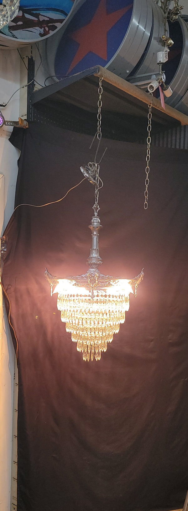 Restored 1920's 6 Tier Greek Inspired Flush Mount Crystal Chandelier GS00484