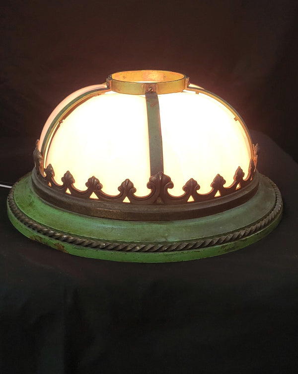Restored Bronze & Slag Glass Gothic / Art Deco Flush Mount Ceiling Light GS00485