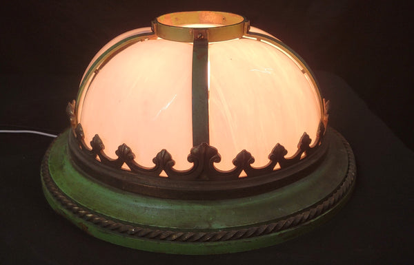 Restored Bronze & Slag Glass Gothic / Art Deco Flush Mount Ceiling Light GS00485