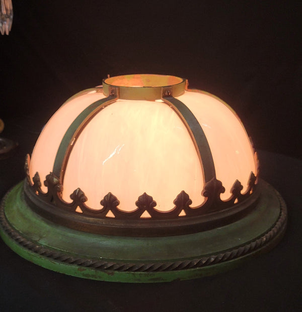 Restored Bronze & Slag Glass Gothic / Art Deco Flush Mount Ceiling Light GS00485