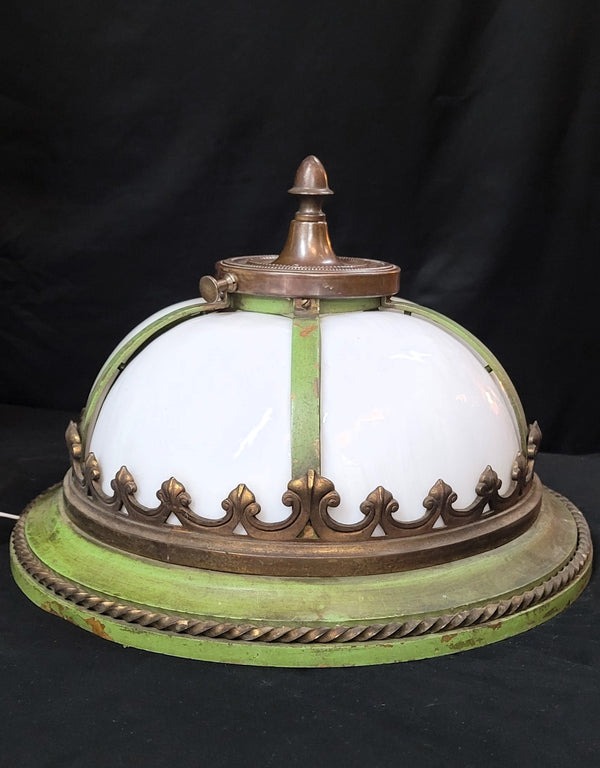 Restored Bronze & Slag Glass Gothic / Art Deco Flush Mount Ceiling Light GS00485