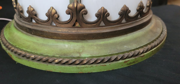 Restored Bronze & Slag Glass Gothic / Art Deco Flush Mount Ceiling Light GS00485