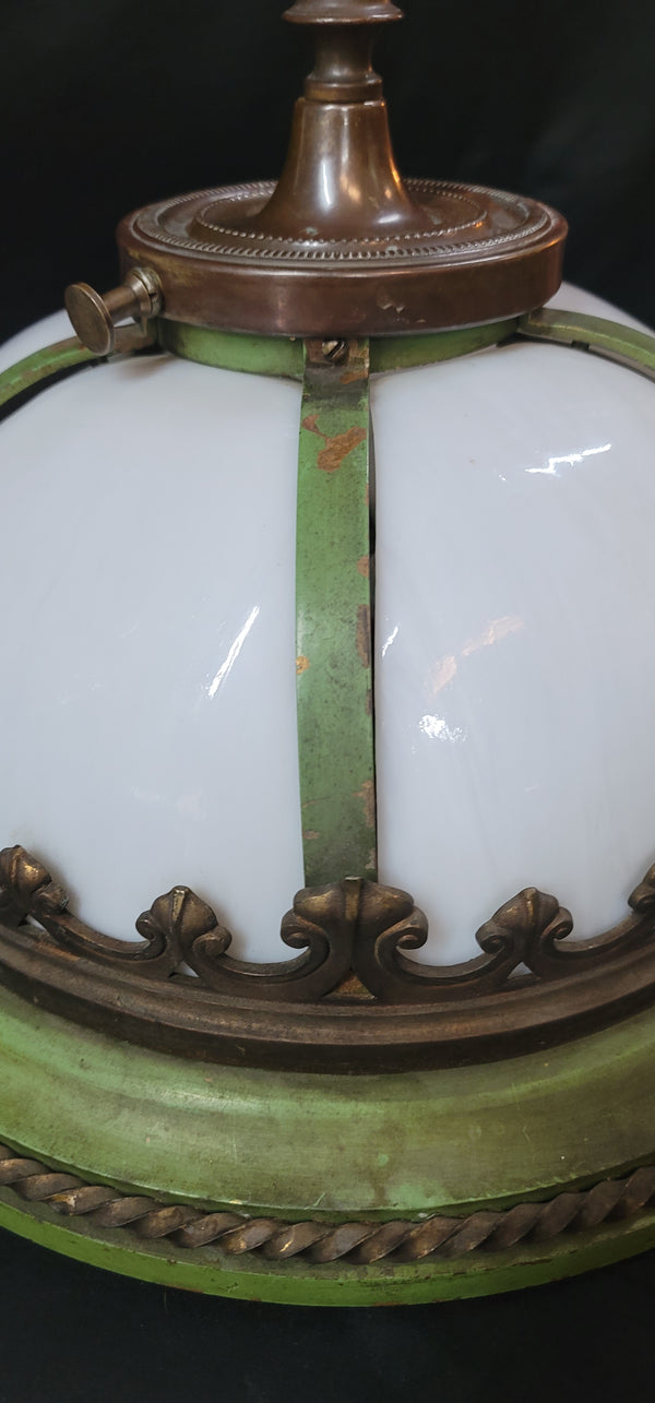 Restored Bronze & Slag Glass Gothic / Art Deco Flush Mount Ceiling Light GS00485