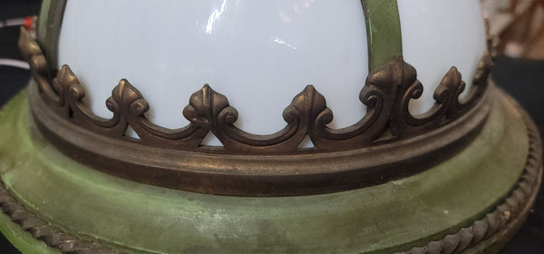 Restored Bronze & Slag Glass Gothic / Art Deco Flush Mount Ceiling Light GS00485