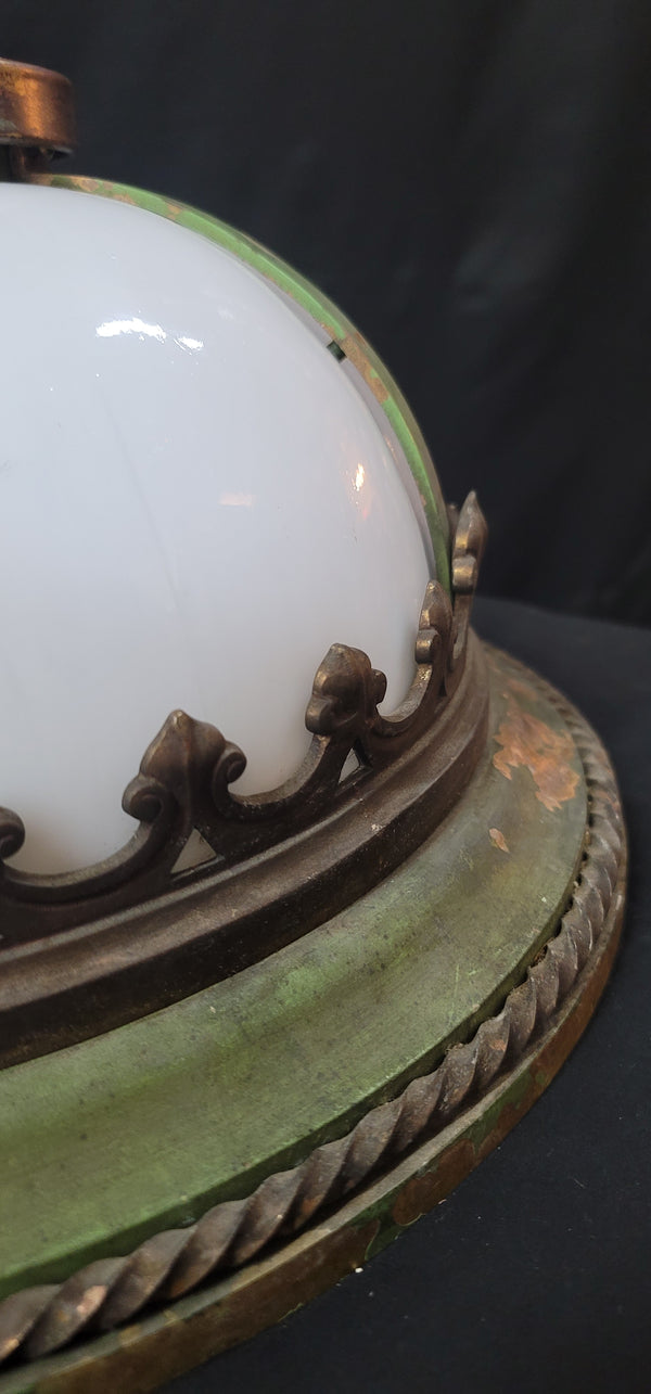 Restored Bronze & Slag Glass Gothic / Art Deco Flush Mount Ceiling Light GS00485
