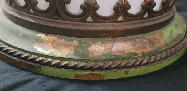 Restored Bronze & Slag Glass Gothic / Art Deco Flush Mount Ceiling Light GS00485