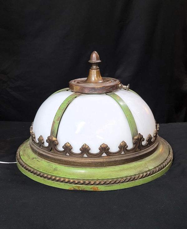 Restored Bronze & Slag Glass Gothic / Art Deco Flush Mount Ceiling Light GS00485