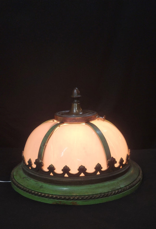 Restored Bronze & Slag Glass Gothic / Art Deco Flush Mount Ceiling Light GS00485