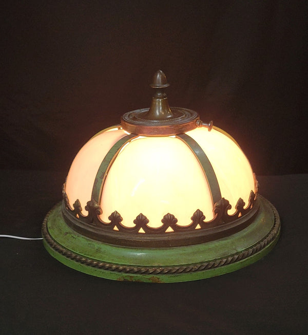 Restored Bronze & Slag Glass Gothic / Art Deco Flush Mount Ceiling Light GS00485