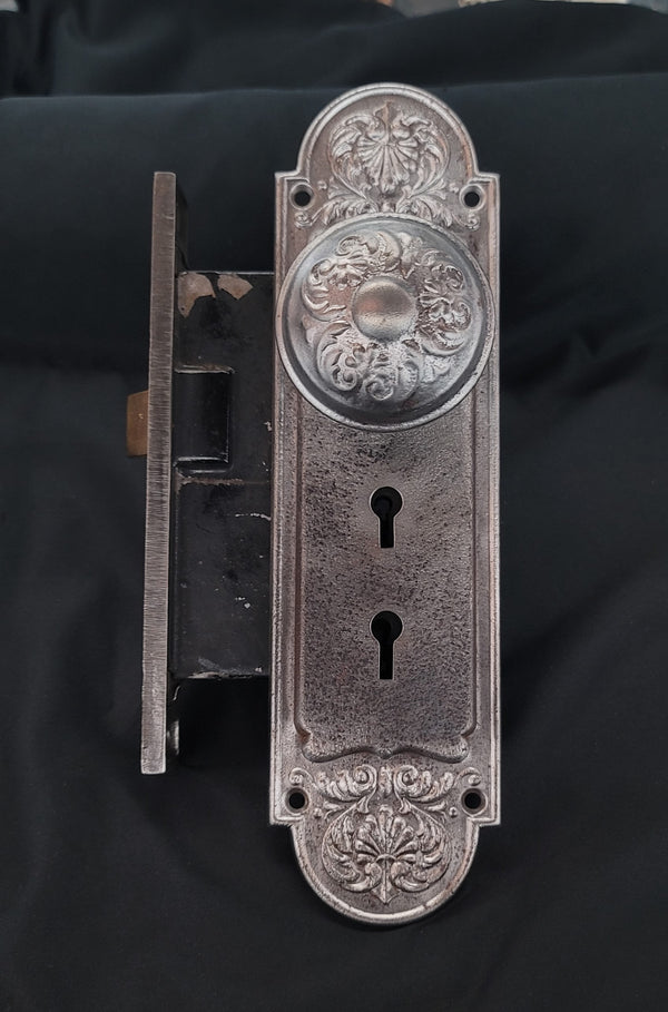Restored Art Nouveau Mortice Lock Set w/ Backplate Knob & Rosette GS00486