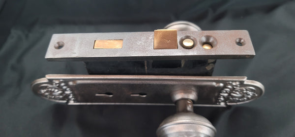 Restored Art Nouveau Mortice Lock Set w/ Backplate Knob & Rosette GS00486