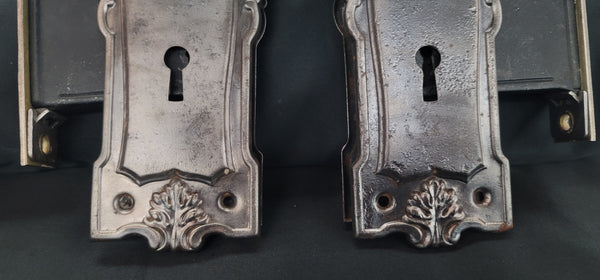Pair of Restored Art Nouveau Mortice Lock Sets w/ Backplates & Knobs GS00483